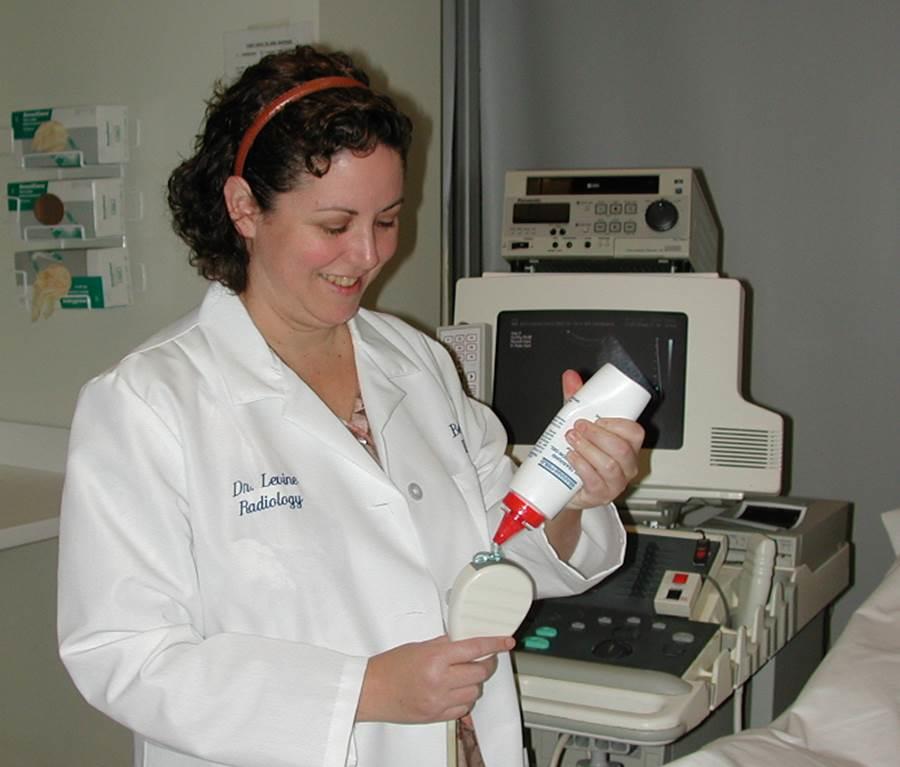 Demonstrating use of ultrasound gel